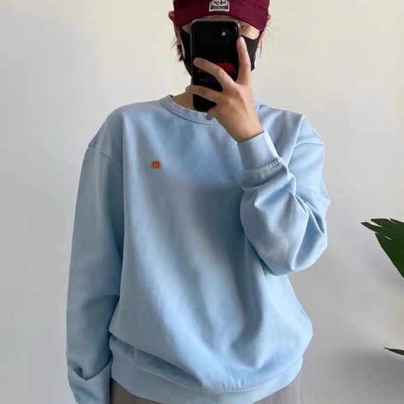 UNISEX Sky Baby Blue Sweatshirt with Smiley Face Embroidery - Picture 2 of 8